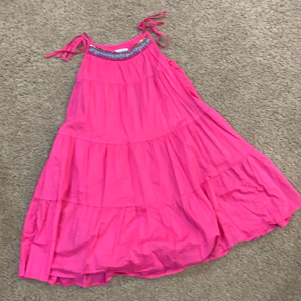 Bright pink girls tie shoulder summer dress size M.